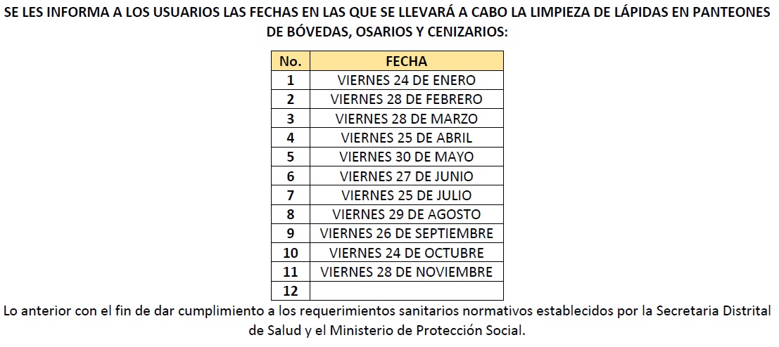 fechas limpieza