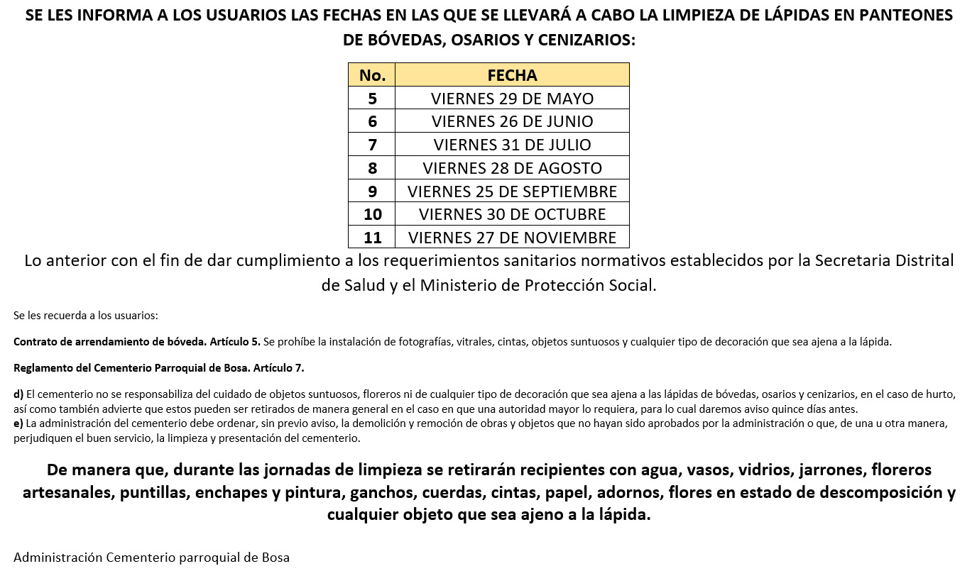 fechas limpieza